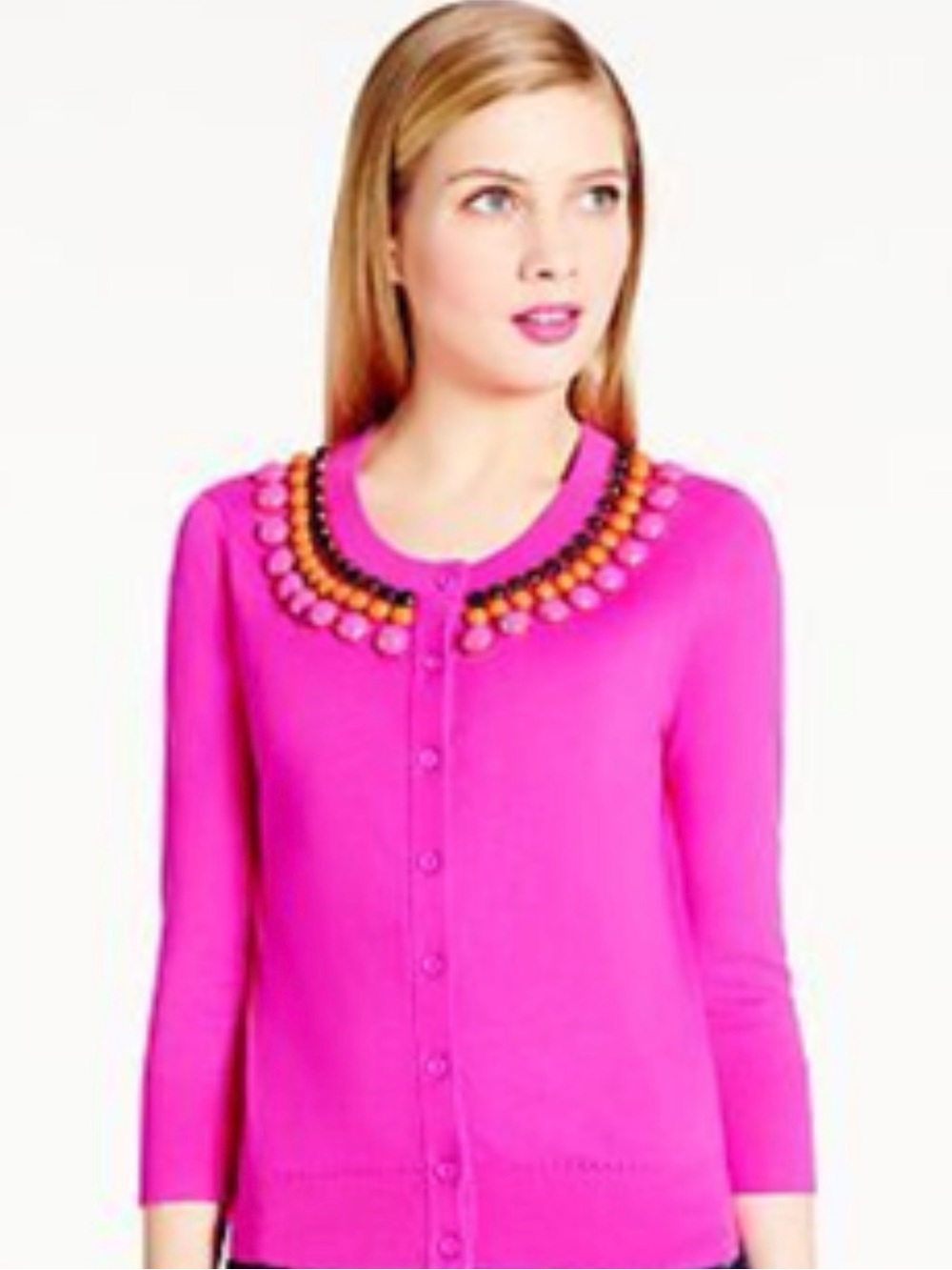 kate spade Hot Pink Embellished Crewneck Cardigan